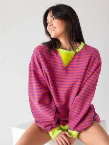 Oversized Striped Crewneck - Poppy Purple Stripes
