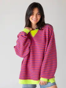 Oversized Striped Crewneck - Poppy Purple Stripes(S/M)