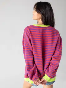 Oversized Striped Crewneck - Poppy Purple Stripes(S/M)