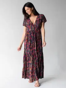 Evangeline Maxi Dress - Red Watercolor Floral