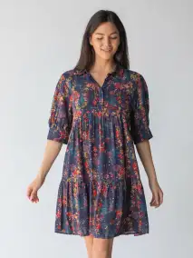 Becca Mini Dress - Watercolor Indigo Floral