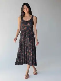 Opal ButterSoft Ballet Midi Dress - Navy Red Feathers