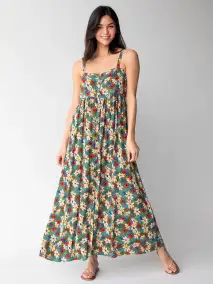 Sidney Maxi Dress - Blue Tan Lilies