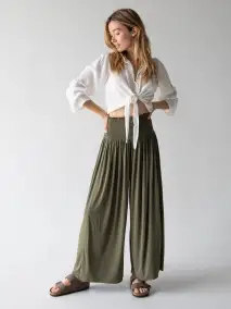 Make A Move ButterSoft Knit Palazzo Pant - Olive