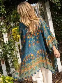 Soleil Tassel Kimono - Navy Green Mandala(One Size)