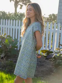 Frankie Knit Cotton Tee Mini Dress - Blue Floral