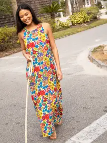 Katie Sleeveless Maxi Dress - Multicolored Calico Floral