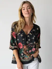 Maribel Top - Black Floral Mushroom