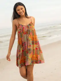 Lizzie Mini Dress - Pink Floral Patchwork