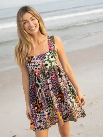 Tricia Mini Dress - Floral Diamonds Patchwork