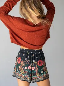 Maribel Shorts - Black Floral Mushroom(XS)