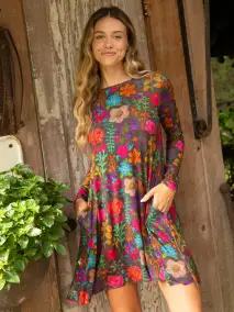 Stevie ButterSoft Knit Mini Dress - Rainbow Garden