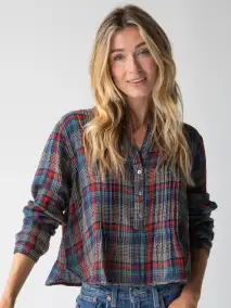 Montana Cotton Top - Navy Red Plaid Gauze