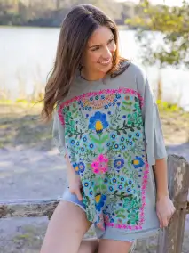 One Size Cotton Easy Tee - Folk Flower Bay