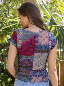 Devon ButterSoft Short Sleeve Top - Blue Patchwork(XS)