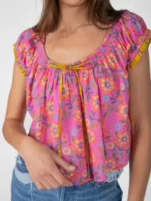 Camille Cotton Swing Top - Pink Painted Vines