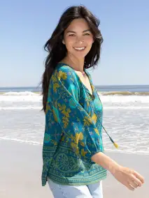 Maribel Top - Teal Sage Border(XS)