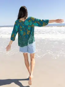 Maribel Top - Teal Sage Border(XS)