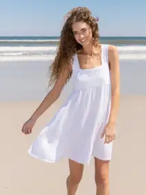 Tricia Mini Dress - White Cotton Gauze