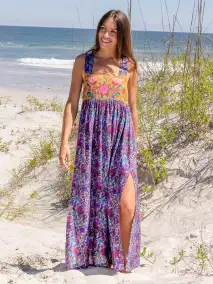 Tricia Maxi Dress - Dark Purple Daisies