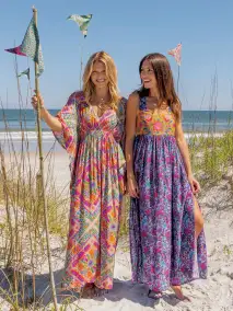 Sanibel Kaftan Maxi Dress - Pink Floral Diamonds