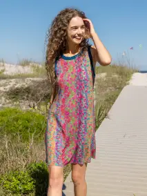 Willow ButterSoft Trim Mini Dress - Dark Rainbow Floral