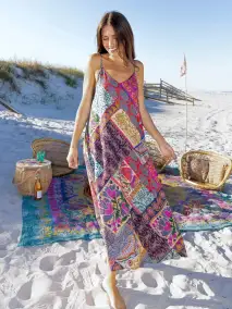 Gracie Slip Maxi Dress - Dark Patchwork