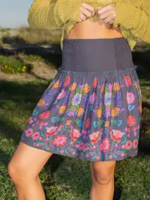 Malia Mini Skirt - Charcoal Folk Floral