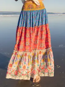 Emilia Ruffle Maxi Skirt - Grey Folk Flower