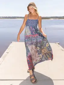 Bailey Maxi Dress - Blue Patchwork