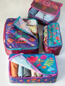 Travel Packing Cubes. Set of 4 - Multi Folk Flower