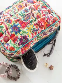 Puffy Cosmetic Pouch - Rainbow Cream Floral