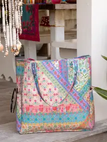 Reversible Quilted Tote Bag - Floral Patchwork