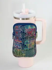 Water Bottle Zipper Pouch - Blue Patchwork