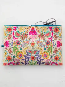 Large Anything & Everything Pouch - Taupe Folk Flower