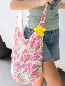 Gauze Oversized Sling Tote Bag - Pink Floral