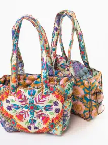 Reversible Puffy Tote Bag - Medium Mandala Patchwork