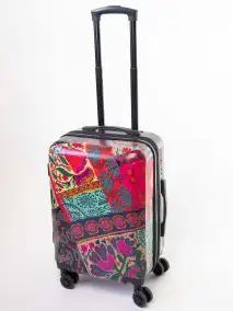 Travel Happy Carry-On Suitcase - Dark Square Patchwork