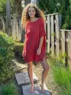 Cara Cotton Gauze Shift Dress - Rust