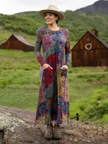 Stevie ButterSoft Knit Maxi Dress - Blue Patchwork