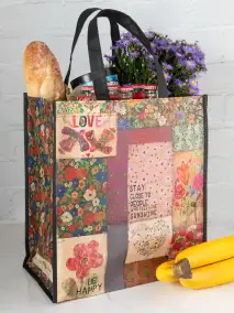 Set of 5 Grocery Bags - Patchwork Be Happy