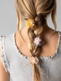 Mini Fabric Flower Hair Clips. Set of 3 - Pink