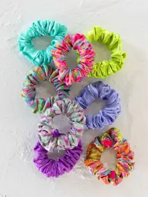 Mini Satin Scrunchie. Set of 8 - Lime Green