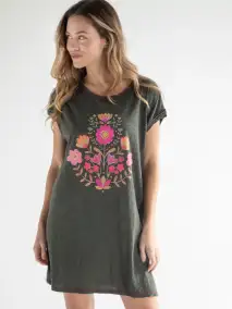 Frankie Knit Cotton Tee Mini Dress - Folk Flower