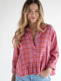 Montana Cotton Top - Gauze Pink Lavender Plaid