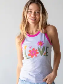 Ringer Tank Top - Heather Grey Love