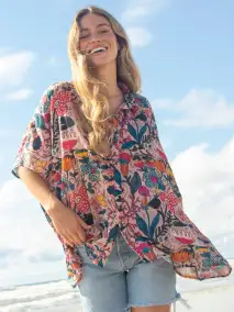 Kelly Oversized Cotton Button Down - Pink Flung Floral