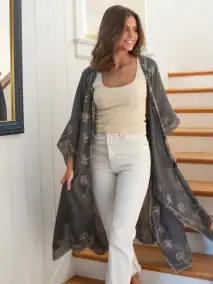 Jamie Embroidered Duster - Charcoal