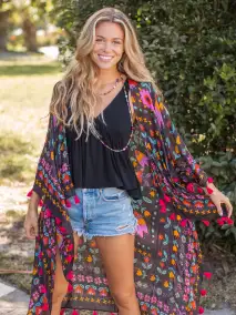 Soleil Tassel Kimono - Charcoal Mandala