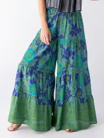 Patti Palazzo Pant - Leafy Teal Cotton